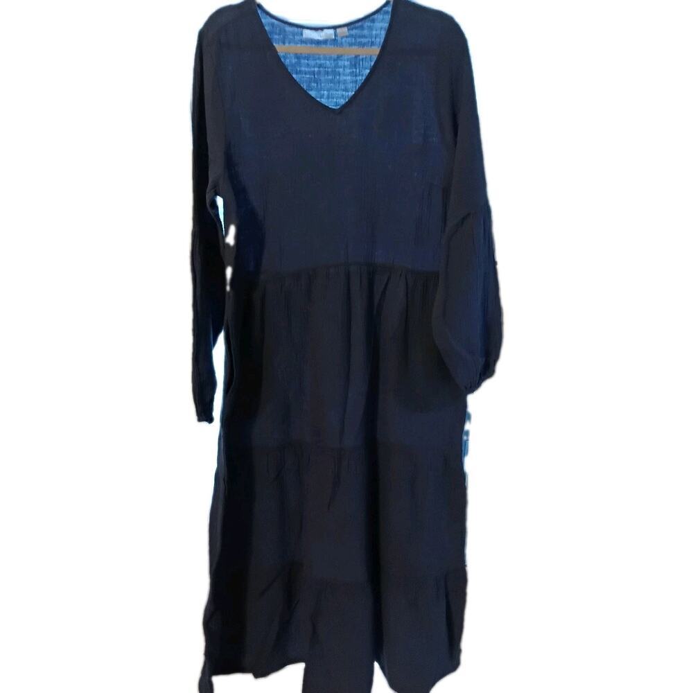 Belle by Kim Gravel Regular Cotton Gauze Maxi Tiered Dress Blue Sz. Med.